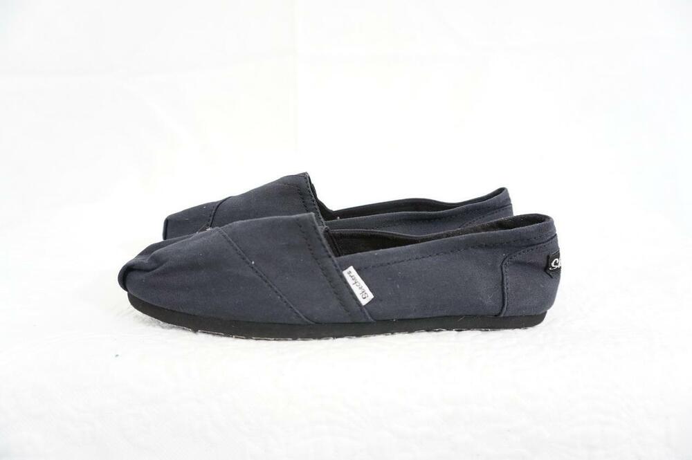 SKECHERS 39891R USED WOMEN 8 BLACK CANVAS LOAFERS/FLATS/SLIP ONS/PILLOW ARCH